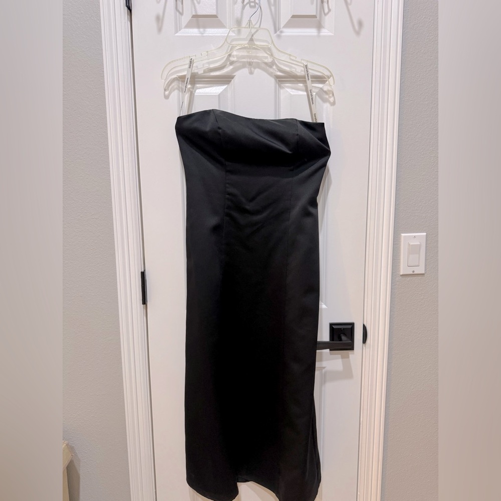 Black dress, worn a couple times, below the knee, David’s Bridal